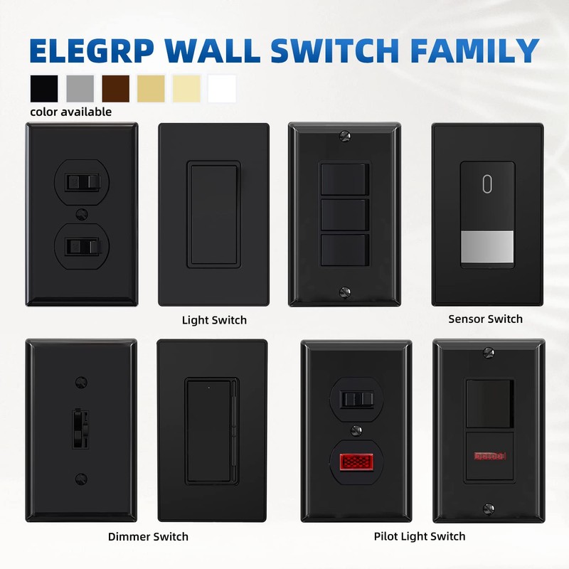 ELEGRP Matte Black Single Pole Decorator Light Switch, 15Amp 120-277V,