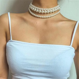 Stocking Stuffers Gifts for Women Pearl Necklace for Women Long Pearl Choker Necklace Layered Pearl Necklaces Chunky Pearl Beaded Necklace Wedding Costume Jewelry Gifts Trendy Stuff