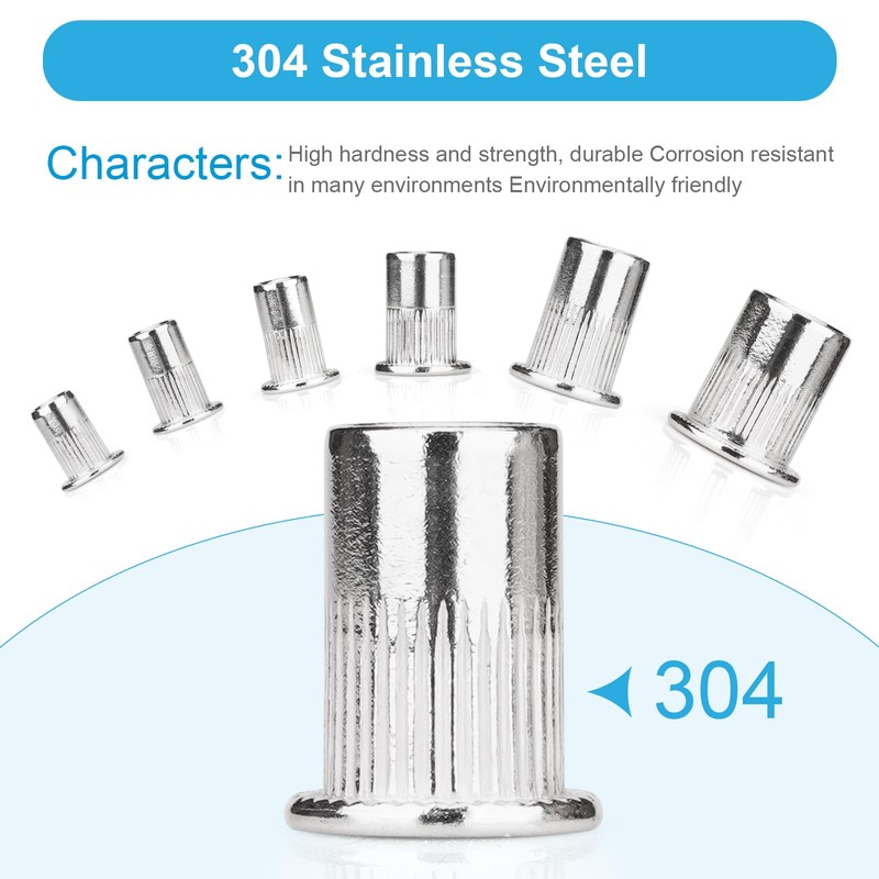 Vmuter 1/4"-20 Rivet Nut, 100Pcs 304 Stainless Steel Flat Head
