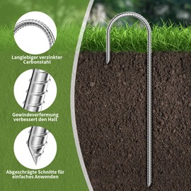 Strifuture 30 cm Tent Pegs - Durable Galvanised Carbon Steel Trampoline Stakes, Garden Stakes with Thread Design and Bevelled Cuts for Better Grip, for Outdoor, Lawn, Garden (Pack of 6)