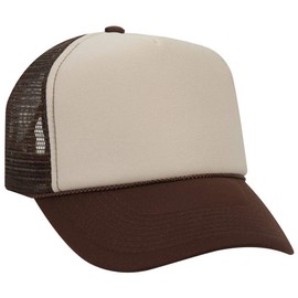 OTTO Wholesale 12 x Cap 5 Panel Mid Profile Mesh Back Trucker Hat (071507 - BRN/Tan/BRN) (OSFM - Adult)