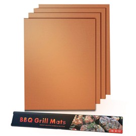 Grill Mat,BBQ Sheets Non Stick Reusable Washable Heat Resistant 260℃ for Charcoal Gas Electric Grill to Grilling Meat Veggies Seafood Eggs 4 Packs Copper
