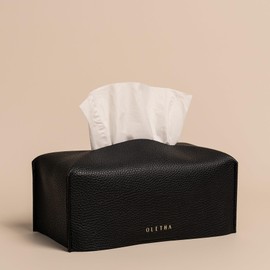 OLETHA Aesthetic Rectangle Tissue Box Cover, Medium Flat Box Tissues Holder Rectangular, Black