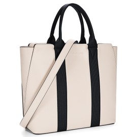 molshine Women's Colorblock Medium Tote Bag, Casual Satchel Shoulder Bag Briefcase for Lady Work Office Travel (Beige & Black)