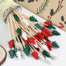 OOTSR Pack of 100 Christmas Tree Shape Cocktail Picks, Cocktail Picks 5.2 Inch Sandwich Fruit Sticks Pearl Toothpicks for Party Appetizer Supplies Decorative