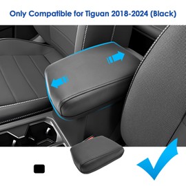 Coleya 2018-2023 2024 Tiguan Center Console Cover for VW Tiguan (S/SE/SE R-Line Black/SEL R-Line), Waterproof&Comfy Leather Armrest Cover, 2022 2023 2024 Tiguan Accessories (Leather)