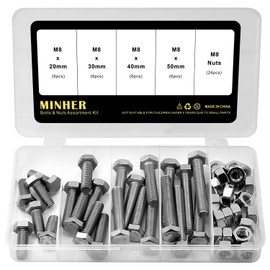 M8 304 Stainless Steel Hexagonal Screws Bolts and Nuts Set, Machine Screws (20 mm, 30 mm, 40 mm, 50 mm)
