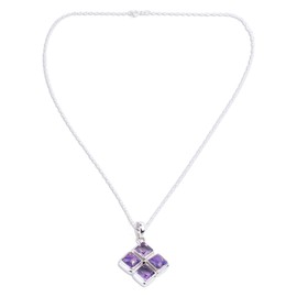 NOVICA Artisan Handmade Amethyst Pendant Necklace Composite Turquoise Sterling Silver Reconstituted Purple India Gemstone Geometric Birthstone [18 in L 2 mm W Pendant(s) 1.3 in L x 0.9 in W x 0.2 in ]
