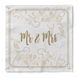 Sovie HORECA Tissue Napkin Mr & Mrs Wedding | Celebration Wedding Paper Napkin | 33 x 33 cm | Pack of 100
