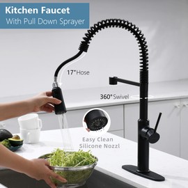 Lavatrum Matte Black Kitchen Faucets, Brass 22 inch Commercial High Arc Single Handle Kitchen Faucets for Pull Down Sprayer Modern Spring with Deck Plate