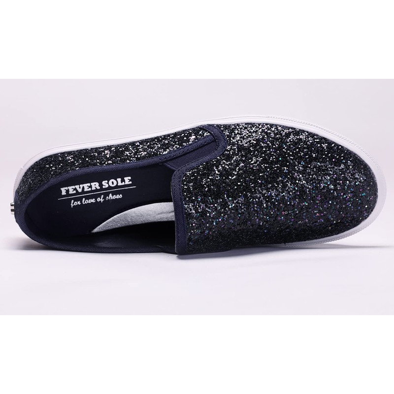 FEVERSOLE Mocasines planos informales para mujer, Escarcha azul marino, 8
