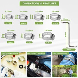 BLOSTM Small Hose Clips Assorted - 71Pcs Adjustable 8-38mm, Stainless Steel Pipe Clamp Set of 7 Sizes includes Screwdriver and Storage Case - Pipe Clamps 71 PCS