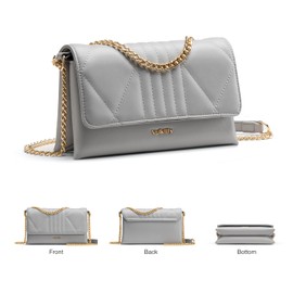 Vulkitty Womens Crossbody Bag Shoulder Bag with Adjustable Chain Strap Leather Messenger Bag Magnetic Buckle Closure, Grey