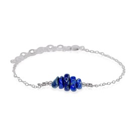 Lapis Lazuli Chip Bead Bar Anklet in Stainless Steel