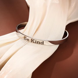 APIUWOXE Be Kind Of A Tube B Motivational Cuff Bracelet for Women, Stainless Steel Color Inspirational Bangle Bracelets with Engraved Hidden Message Jewelry for Sisters BFF Friends Gifts BKS