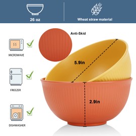 Wrova Wheat Straw Bowl Sets of 8,Unbreakable Cereal Bowl 26 OZ,Microwave and Dishwasher Safe Bowls,Bowl Sets suitable for Cereal,Salad,Snack and Soup.Fall-Maple Series