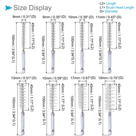 CoCud Bore Brush Set, 8mm 9mm 10mm 11mm 13mm 15mm 17mm 19mm Dia, Nylon Twisted Cleaning Wire Brushes with 1/4 Inch Hex Shank - (Applications: for Power Drill), 8-Pieces