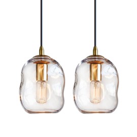 CASAMOTION Pendant Lights Kitchen Island Clear Glass Organic Globe Modern Gold Ceiling Hanging Light Fixtures Bar Counter Porch Patio Over Sink Dining RoomTable 8 Inch Height