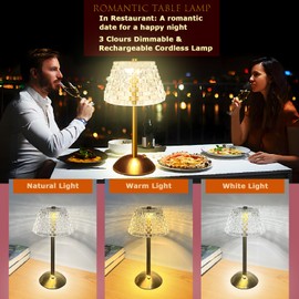 Table Lamp for Bedroom,3 Color Dimmable Cordless Lamp,Rechargeable Gold Small Lamp,Mini Battery Powered Desk Lamp,Crystal Night Light for Kids,Touch Lamps for Nightstand Dorm Hotel Room Outdoor Bar