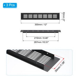 PATIKIL 12 x 2 Inch Door Air Grille Cover, 3 Pieces Aluminium Grille Ventilation Cover with Mounting Screws for Cabinet Doors, Wardrobe Doors, Black
