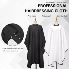 미용 코트 실리콘 넥 라인 방수 가운 버클 이발 천 이발소 블랙 케이프 Beauty Salon Waterproof Black Cape with Buckle and Adjustable Neckline for Haircutting and Barber Shop Use