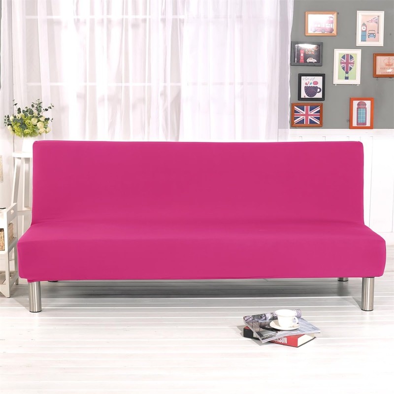 Solid Colour Armless Sofa Bed Cover Polyester Spandex Stretch Futon