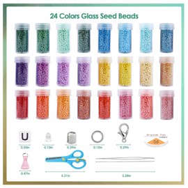 Miss Rabbit Seed Bead Kit, Beads for Jewelry Making 24000 PCS 3mm Glass Seed Beads and 100 PCS 5mm Alphabet Letter Beads for Bracelets Making with Elastic Cords, Scissors, Tassels, Bead Caps