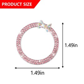 Mandark 2PCS Bling Car Engine Start Button Cover Stickers, Sparkling Rhinstones Ring Emblem, Diamond Shiny Key Ignition Knob Decal, Cute Auto Interior Decoration for Women Girls（Pink）