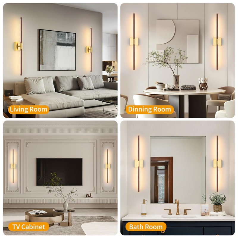 Morauroral 30″ Walnut Battery Operated Wall Sconces with Remote Control,