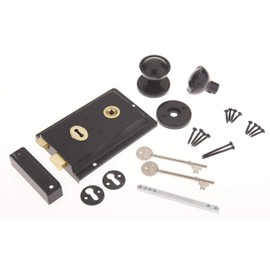 Rim Sashlock and Knob Set Black 6" Lock