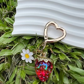 BIIQAKOO Cute Cherry Keychain Rhinestone Bag Charm Strawberry Keychain for Women Handbags Accessorie Christmas Gifts