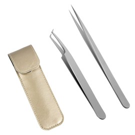 Lunamoon Eyelash Extension Tweezers 2pcs - Straight Tweezers Curved Tweezers Flat Slant Tweezers Eyelash Extension Tweezers Professional Set for Individual Cluster Lash (Tweezers set01)