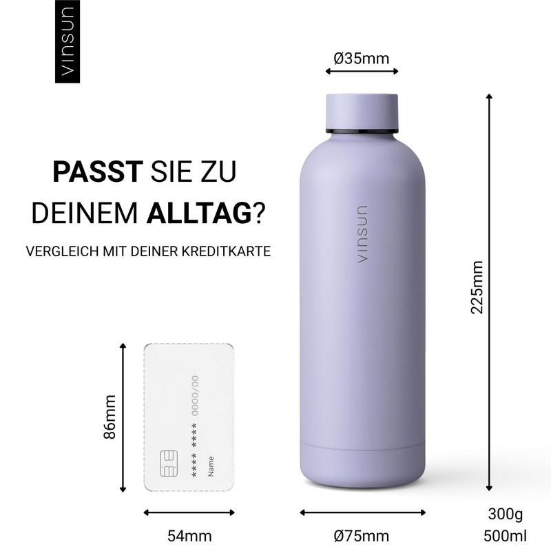 Vinsun Drinking Bottle Stainless Steel Purple 500 ml - Double-Walled