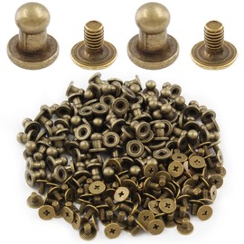 Moicstiy 100Set 5mm Round Head Button Studs Bronze Button Stud Screw Leather Button Rivets for Bag, Belt, Craft, DIY Decoration