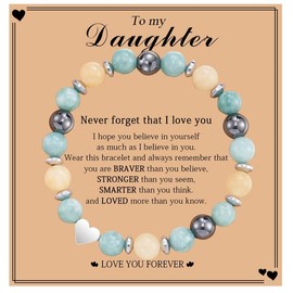 Easter Basket Stuffers Gifts for Teen Girls,Natural Stone Heart Bracelets,Inspirational GiftsTeen Girl Gifts Trendy Stuff,Gifts for Daughter Granddaughter Niece Birthday Christmas (To My Daughter)