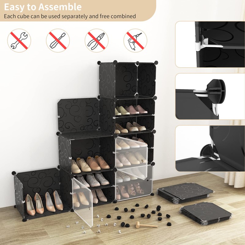 WEXCISE Portable Shoe Rack Organizer with Door, 48 Pairs Shoe