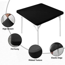 Monibana Square Fitted Card Tablecloth Table Cover Elastic Tablecloth Stretch Table Top Cover Black for Indoor and Outdoor 34x34 Inch