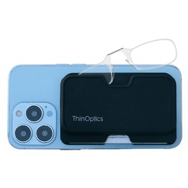 ThinOptics Readers with Wallet - Armless On-Nose Reading Glasses - Slim Wallet Attaches to Phone - MagSafe Compatible - Clear 1.50x