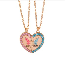 VGRDTW Double Friend Necklace - Pink and Blue Gold Plated Splicing Heart Shaped Necklace, Suitable for Female Friends' Holiday Gifts and Special Occasions