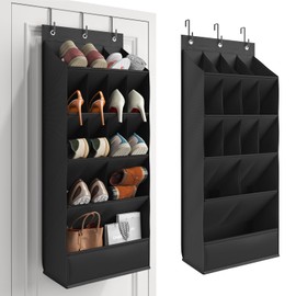 Mefirt Over the Door Shoe Organizers, Hanging Shoe Organizers with 15 Large Pocket, Hanging Shoe Rack for Closet Shoe Organizer for Wall, Black Shoe Holder 1 Pack