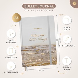 LEBENSKOMPASS Bullet Journal Notebook Diary A5 Pro "Rise" - Notebook A5 Dotted 5 mm, Extra Thick Paper 120 g/m² FSC® - Journal Book & Dotted Notebook A5