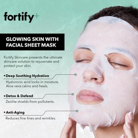 Fortify Facial Sheet Mask - Hyaluronic Acid, Aloe, and Zeolite - Moisturizing & Anti Aging - Creates Protective Barrier - Vegan, Cruelty Free - Made in Korea - 20 Pack