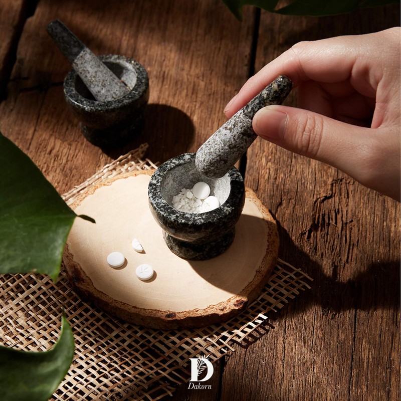 Dakorn Mortar and Pestle Set, Granite with Unpolished Inside, Tiny