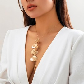 JAVARNV Gold Leaf Necklace Statement Necklace for Women Chunky Gold Necklace Lariat Necklace Exaggerated Big Chunky Necklaces Trendy Stuff