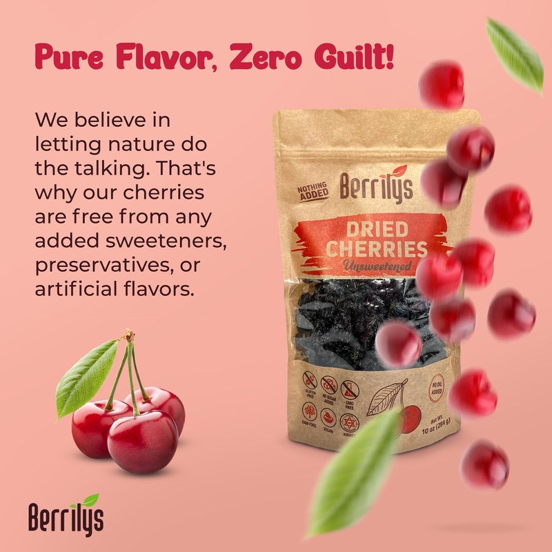 Berrilys Dried Dark Sweet Cherries, No Added Sugar, 10 oz,