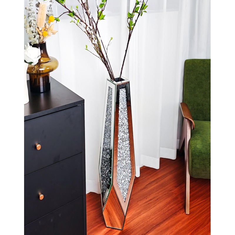 Artloge Mirror Floor Vase Crushed Diamond Silver Bling Centerpiece 33.6