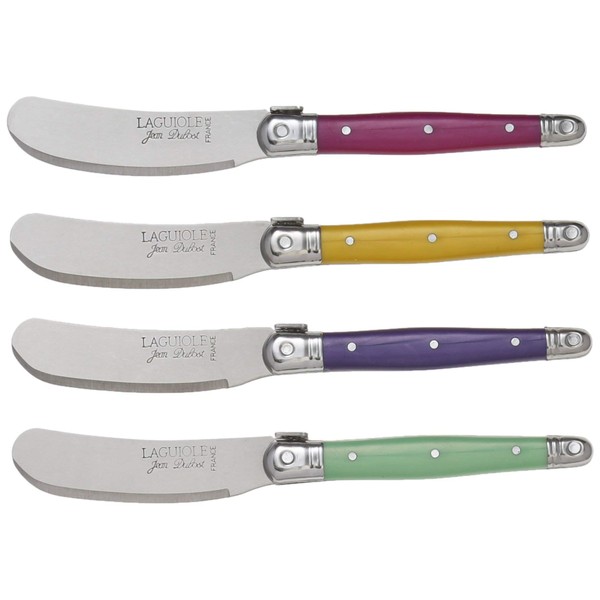 Multi color handles Laguiole French 4 Cheese or butter spreaders in gift wood box