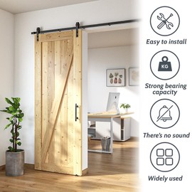 SKYSEN 7FT Barn Door Hardware Kit, Sliding Barn Door Hardware Kit, Barn Door Track - Smooth and Quiet- Easy to Install- Manual Included- Lite Version- Black (J-Lite-7ft)
