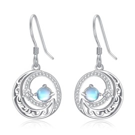 KINGWHYTE Moonstone Crescent Moon Earrings for Women 925 Sterling Silver Celtic Moon Star Earrings Moonstone Jewellery Birthday Gifts for Girls Mother Daughter Sister, Moonstone