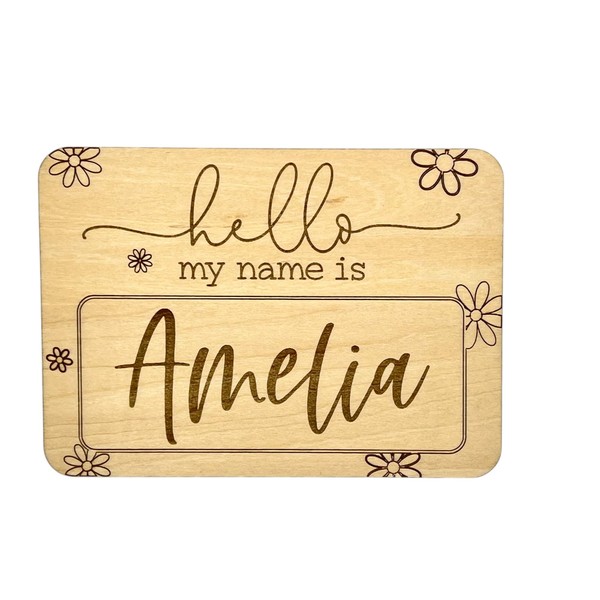 Personalized "Hello My Name Is" Baby Announcement Sign with Flowers